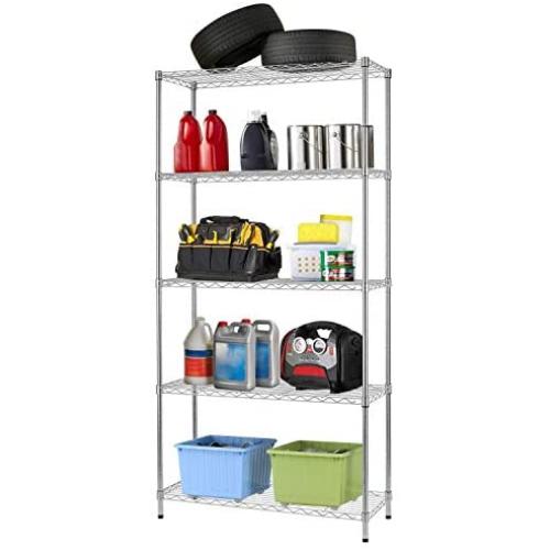 14Lx36Wx72H 5 Shelf Wire Shelving Unit Garage Heavy Duty Height Adjustable Commercial Grade NSF Certification Utility Rolling Steel Layer Rack Organizer Kitchen