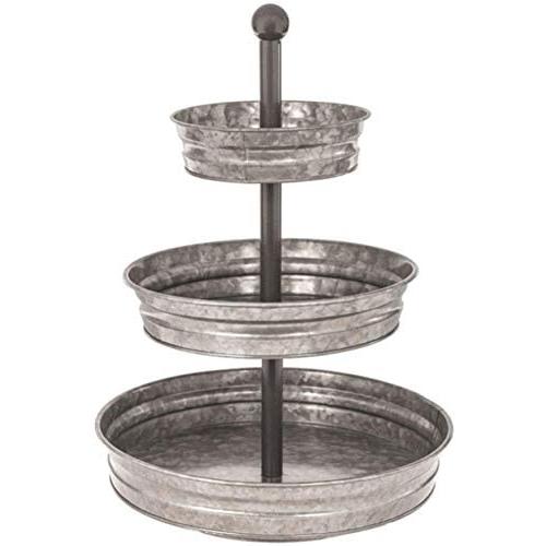 1 x 3 Tier Galvanized Round Metal Stand Outdoor Indoor Serveware Tiered Tray 3 Tiered Stand Three Tear Serving Tray Farmhouse Cupcake Stand Cupcake Stand Galvanized Metal