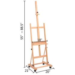 ShowMaven Multi-Function Studio Artist Easel, H-Frame Extra Large 360-Degree Spinner Wheel Rolling Adjustable Height, Red Beech Wood Studio Painting Stand