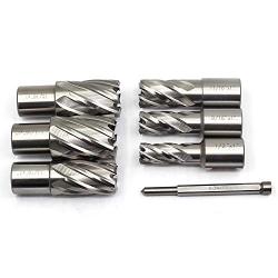 OSCARBIDE HSS Annular Cutters 6 Piece/Set with Pilot Pin,1''Cutting Depth,(1/2,9/16,11/16,13/16,15/16,1-1/16) inch Diameter,3/4'' Weldon Shank,2 Flat Annular Cutters Kit