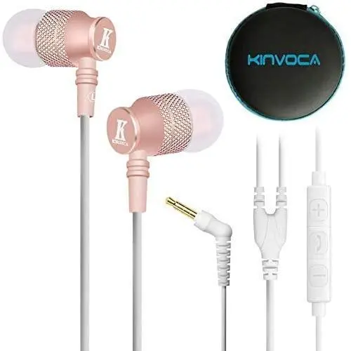 KINVOCA Wired Metal In Ear Earbuds Headphones with Microphone Volume and Case, Bass Stereo Noise Isolating Inear Earphones Ear Buds for Cell Phones, Aluminum Alloy, Carabiner, 3.5mm Jack, Rose Gold KINVOCA Wired Metal In Ear Earbuds Headphones with Microphone Volume and Case, Bass Stereo Noise Isolating Inear Earphones Ear Buds for Cell Phones, Aluminum Alloy, Carabiner, 3.5mm Jack, Rose Gold