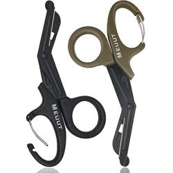 2 Pack Medical Scissors with Carabiner-7.5'' Bandage Shears, Premium Quality Fluoride-Coated with Non-Stick Blades Stainless Steel Bandage Scissors (Black+Quartz Grey)