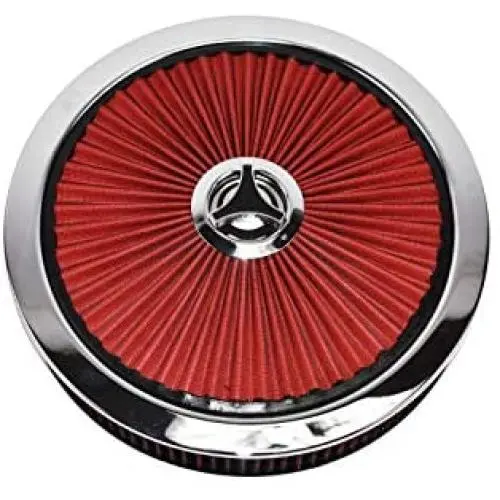 A-Team Performance High Flow Replacement Air Cleaner Assembly w/Flow-Thru Lid Washable and Reusable Round Air Filter Element Kit Includes Star Wing Nut Compatible with Chevrolet GMC Ford 14''x3'' Red