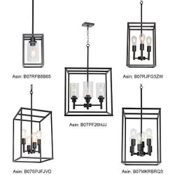 VINLUZ 4 Light Large Industrial Metal Farmhouse Pendant Light Black Square Wide Cage Chandelier with Painted Finish for Dining Room Foyer Living Room Cafe Bar