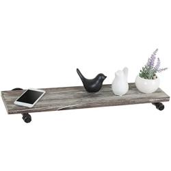 MyGift 24-Inch Wall Mounted Industrial Black Metal Pipe & Rustic Torched Wood Floating Shelf