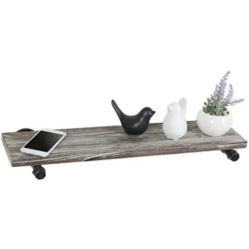 MyGift 24-Inch Wall Mounted Industrial Black Metal Pipe & Rustic Torched Wood Floating Shelf MyGift 24-Inch Wall Mounted Industrial Black Metal Pipe & Rustic Torched Wood Floating Shelf