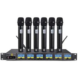 PRORECK MX66 6-Channel UHF Wireless Microphone System with 6 Hand-held Microphones Karaoke Machine for Party/Wedding/Church/Conference/Speech