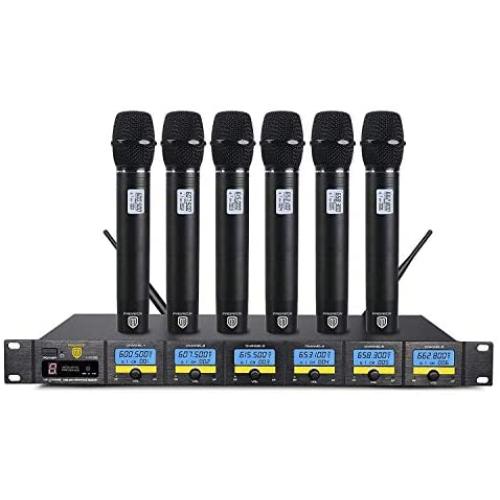 PRORECK MX66 6-Channel UHF Wireless Microphone System with 6 Hand-held Microphones Karaoke Machine for Party/Wedding/Church/Conference/Speech