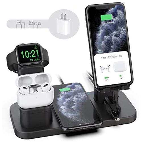 Wireless Charger Stand, CEREECOO 4 in 1 Wireless Charging Station Dock Compatible with iPhone Series12/11/11pro/Xr/Xs/X/Max/8/8Plus Apple Watch6/5/4/3 AirPods Pro/1/2(iWatch Charger Required)