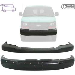 New Front Bumper Face Bar With License Plate Holes + Upper Cover Textured For 2003 - 2020 Chevrolet Express / GMC Savanna Direct Replacement 22890548 22872781