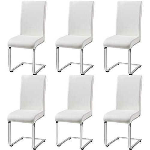 Yaheetech 6PCS Dining Chairs Armless Chairs Side Chairs PU Leather Seat and Metal Legs with High Back for Kitchen, Living Room, Leisure