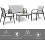 Tangkula 4 Piece Patio Furniture Outdoor Sofa Garden Lawn Sectional Conversation Set Outdoor Garden Poolside Glass Top Tea Coffee Table and Chairs with Smooth Armrest (Gray)