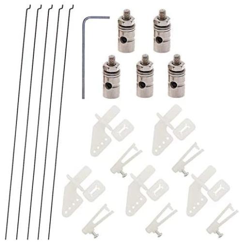 5 Sets Nylon Control Horns + Steel PushRods 1.2 x 180mm+ Pushrod Connector Linkage Stopper 1.8mm Parts for RC Airplane Model Aircraft