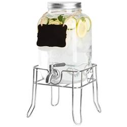 Outdoor Glass Beverage Dispenser with Sturdy Metal Base, Stainless Steel Spigot & Hanging Chalkboard - Drink Dispenser for Lemonade, Tea, Cold Water & More