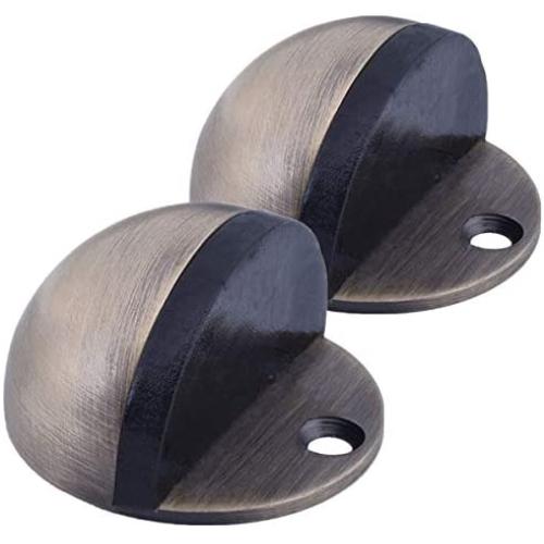 Gizhome 2 Pieces Round Door Stop, Heavy Duty Simple Doorstop Floor Mount, Solid Metal 304 Stainless Steel with Rubber Pad Cylindrical Ground Screw for Home Office Hotel Workstation, Antique Brass