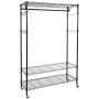 Homdox 3-Tiers Big Size Heavy Duty Wire Shelving Unit Garment Rack with Hanger Bar Wheels+2 Pair Side Hooks,Black