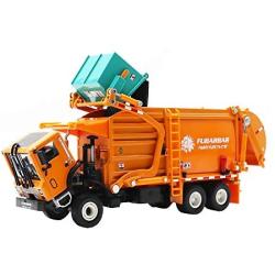 FUBARBAR Garbage Truck Toy, Model 1:43 Scale Metal Diecast Recycling Clean Trash Garbage Rubbish Waste Transport Truck Alloy Model Car Toy Garbage Cans for Kids Birthday Party Supplies(Orange)