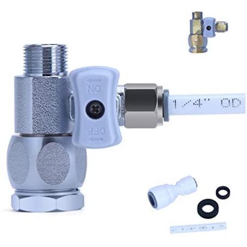 YUHX Metal Brass 3/8 Feed Water Adapter Water Line T Valve Adapter 1/4'' OD Push Fit Angle Stop Adapter for Water Purifier RO System,ice maker,Fits Both 3/8'' & G1/2'' Connection water line splitter 1/4 YUHX Metal Brass 3/8 Feed Water Adapter Water Line T Valve Adapter 1/4'' OD Push Fit Angle Stop Adapter for Water Purifier RO System,ice maker,Fits Both 3/8'' & G1/2'' Connection water line splitter 1/4