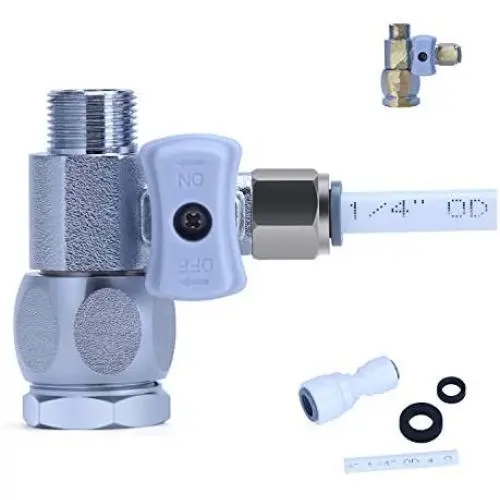 YUHX Metal Brass 3/8 Feed Water Adapter Water Line T Valve Adapter 1/4'' OD Push Fit Angle Stop Adapter for Water Purifier RO System,ice maker,Fits Both 3/8'' & G1/2'' Connection water line splitter 1/4 YUHX Metal Brass 3/8 Feed Water Adapter Water Line T Valve Adapter 1/4'' OD Push Fit Angle Stop Adapter for Water Purifier RO System,ice maker,Fits Both 3/8'' & G1/2'' Connection water line splitter 1/4