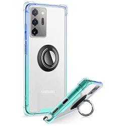 ANSIWEE Galaxy Note 20 Ultra 6.9 Inch Case, Metal Ring Kickstand Work with Magnetic Car Mount Cover Reinforced Drop Protector Clear Hard Back Teal Cases Designed for Samsung Note 20 Ultra（Blue Green）