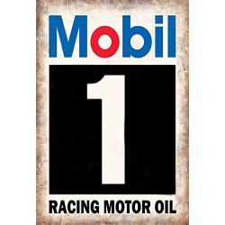 PEIs Mobil 1 Racing Motor Oil Retro Vintage Tin Metal Sign Wall Decor for Home Garage Bar Man Cave, 8x12 inch/20x30cm