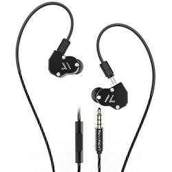 RevoNext QT2 in Ear Monitor Headphones, Triple Driver 2DD+1BA Balanced Armature with Dynamic Metal Shell Noise-Isolating Deep Bass Wired Earbuds with Detachable Cables (Black mic)