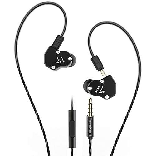 RevoNext QT2 in Ear Monitor Headphones, Triple Driver 2DD+1BA Balanced Armature with Dynamic Metal Shell Noise-Isolating Deep Bass Wired Earbuds with Detachable Cables (Black mic)