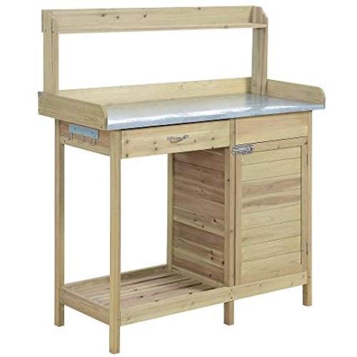 Convenience Concepts Deluxe Potting Bench with Cabinet, Natural Fir