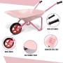 Hortem 5PCS Kids Wheelbarrow Set, Metal Construction Kids Wheel Barrel and Kids Garden Tools,Kids Gardening Glove, Gifts for Children (Pink)