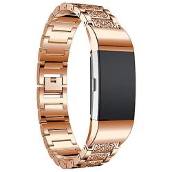 Aottom Compatible for Fitbit Charge 4 Bands for Women, Fitbit Charge 3 Band Stainless Steel Jewelry Glitter Metal Bracelet Wristband Replacement Band for Fitbit Charge 4/3 Fitness Tracker, Rose Gold