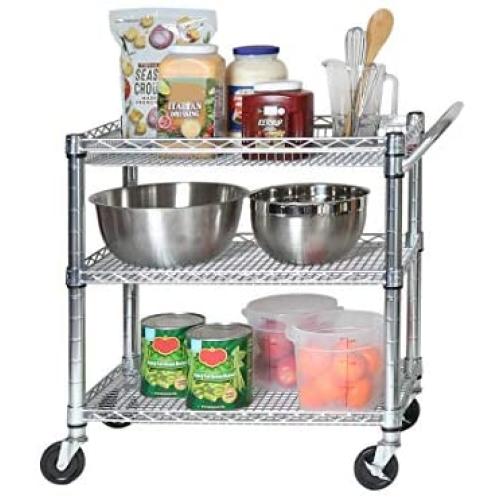 Seville Classics 3-Tier UltraDurable Commerical-Grade Heavy-Duty NSF-Certified Service Utility Storage Cart, 33.75'' W, Chrome
