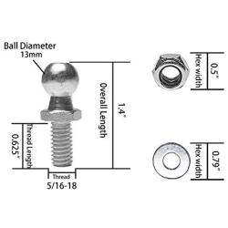 Monrand 13mm Ball Studs With Hardware, Round Ball Screws Metal for Gas Lift Support Strut Fitting, 5/16-18 Thread x 5/8'' Long Shank,4 Pack