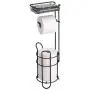 mDesign Freestanding Metal Wire Toilet Paper Roll Holder Stand and Dispenser with Storage Shelf for Cell, Mobile Phone - Bathroom Storage Organization - Holds 3 Mega Rolls - Matte Black
