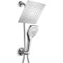 DreamSpa Ultra-Luxury 9'' Rainfall Shower Head/Handheld Combo. Convenient Push-Button Flow Control Button for easy one-handed operation. Switch flow settings with the same hand! Premium Chrome