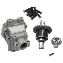 F Fityle Metal Gearbox Covers Housing Shell + Diff Gear Parts for WLTOYS 144001 1/14 RC Car Replacement - Gearbox Housing + Differential Gear Silver