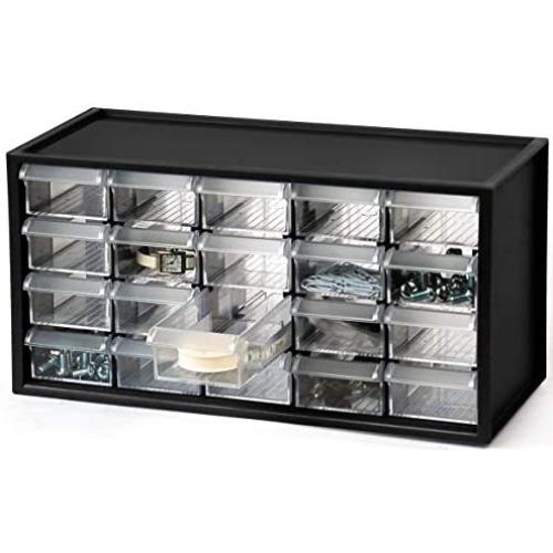 livinbox 20 Drawer Plastic Parts Storage Hardware and Craft Cabinet, Desktop Hardware Storage Organizer Multi Use Compartment Container Black, A9-520, 14.9 x 6.1 x 7.4Inch