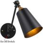 Pauwer Industrial Plug in Wall Sconces Set of 2 with On Off Switch Vintage Edison Swing Arm Wall Lamp Black Metal Shade Wall Light Fixtures