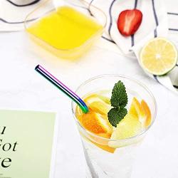 Metal Straws Stainless Steel Straws 16 Pcs 10.5'' 8.5'' Reusable Drinking Straws Rainbow Multi Colored Straws for 20 24 30 OZ Yeti Rtic Tumblers with 16 Silicone Tips 4 Cleaning Brush 1 Case