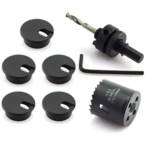 HJ Garden 5pcs 1-3/4 inch Desk Wire Cord Cable Grommets Hole Cover with Hole Saw Kit High Speed Bi-Metal Holesaw Drill Bits for Office PC Desk Cable Cord Organizer HJ Garden 5pcs 1-3/4 inch Desk Wire Cord Cable Grommets Hole Cover with Hole Saw Kit High Speed Bi-Metal Holesaw Drill Bits for Office PC Desk Cable Cord Organizer