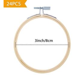 Caydo 24 Pieces 3 Inch Embroidery Hoops, Bamboo Cross Stitch Hoops Ring Bulk Wholesale for Embroidery and Cross Stitch