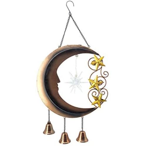 EH-Garden Solar Garden Decorative Lights Outdoor - Metal Moonlight for Garden Door, Patio, Window,(Brown Hanging Moon)