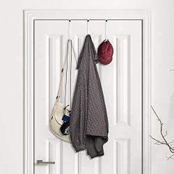 HOUSE DAY Over The Door Hook Fitting Most Sized Doors, Sturdy Metal Door Hangers Hold Up to 30Lbs, Over The Door Hooks for Hanging Coats, Towels, Bags (White, 4 Pack)