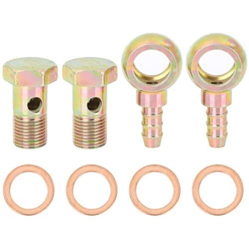 X AUTOHAUX 2 Sets 16mm Banjo Hose Barb Bolt Fitting Banjo Bolt Washer Bronze Tone Metal for Motorcycle Car