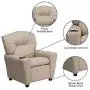 Flash Furniture Contemporary Beige Vinyl Kids Recliner with Cup Holder