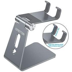 Adjustable Cell Phone Stand, OMOTON C2 Aluminum Desktop Phone Holder Dock Compatible with iPhone 11 Pro Max Xs XR 8 Plus 7 6, Samsung Galaxy, Google Pixel, Android Phones, Grey