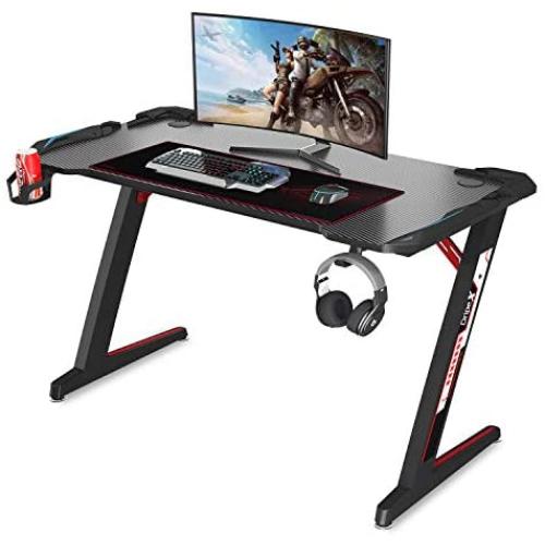 Gaming Desk - Dripex 44.5” Z Shaped Desk Ergonomic PC Computer Gaming Desk Gamer Table Professional Game Station with Cup Holder, Headphone Hook for E-Sport Racing Gamer Home Office Gift (Black)