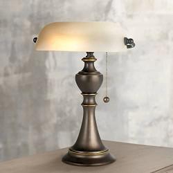 Haddington Traditional Piano Banker Table Lamp 16'' High Antique Bronze Metal Alabaster Glass Shade for Office Table - Regency Hill