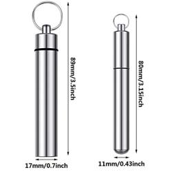 4 Pieces 2 Sizes Metal Portable Toothpick Holder, Stainless Steel Pocket Toothpick Holder Aluminum Waterproof Case Toothpick Container with Keychain for Outdoor Picnic and Camping