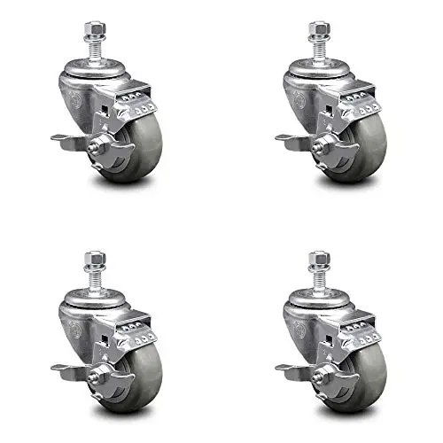 Polyurethane Swivel Threaded Stem Caster Set of 4 w/3'' x 1.25'' Gray Wheels and 1/2'' Stems - Includes 4 with Top Lock Brakes - 1000 lbs Total Capacity - Service Caster Brand Polyurethane Swivel Threaded Stem Caster Set of 4 w/3'' x 1.25'' Gray Wheels and 1/2'' Stems - Includes 4 with Top Lock Brakes - 1000 lbs Total Capacity - Service Caster Brand