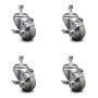 Polyurethane Swivel Threaded Stem Caster Set of 4 w/3'' x 1.25'' Gray Wheels and 1/2'' Stems - Includes 4 with Top Lock Brakes - 1000 lbs Total Capacity - Service Caster Brand